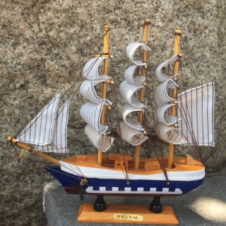 实木帆船模型木制工艺品摆件24Cm帆船模型裝饰办公室一帆风順礼品