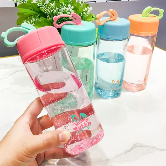 新款韩版方形塑料杯 学生儿童礼品水杯 创意兔子提手彩色杯子批发