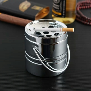 个性创意不锈钢烟灰缸手提带盖子易清洗家居客厅户外金属烟缸摆件