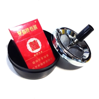 601 按压旋转金属烟灰缸时尚密封家居烟灰缸缸台面烟灰缸