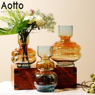 北欧创意电光蓝渐变色玻璃花瓶桌面装饰玫瑰绿萝植物水培花瓶摆件