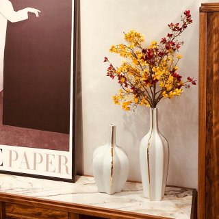 新中式陶瓷杨桃花瓶家居客厅样板房摆件描金边餐厅细口装饰品