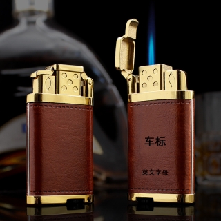 TX112创意车标充气打火机防风直冲火焰点烟器个性贴皮金属烟具