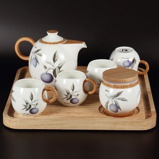 得意陶瓷日式茶具套装唐山骨瓷茶具套装淡紫飘香