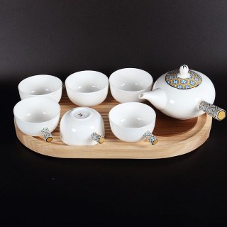 得意陶瓷唐山骨瓷茶具套装韩式茶具组合6人杯