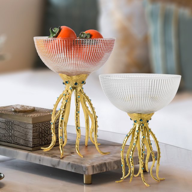 轻奢创意章鱼腿玻璃果盘样板房家用客厅餐桌茶几家居软装饰品摆件