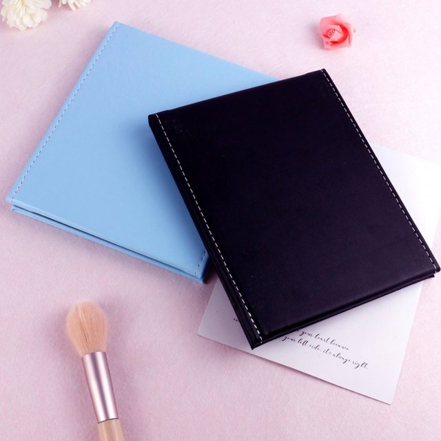 PU马卡龙色多色简约折叠皮镜桌面宿舍化妆高清台镜台式桌面镜