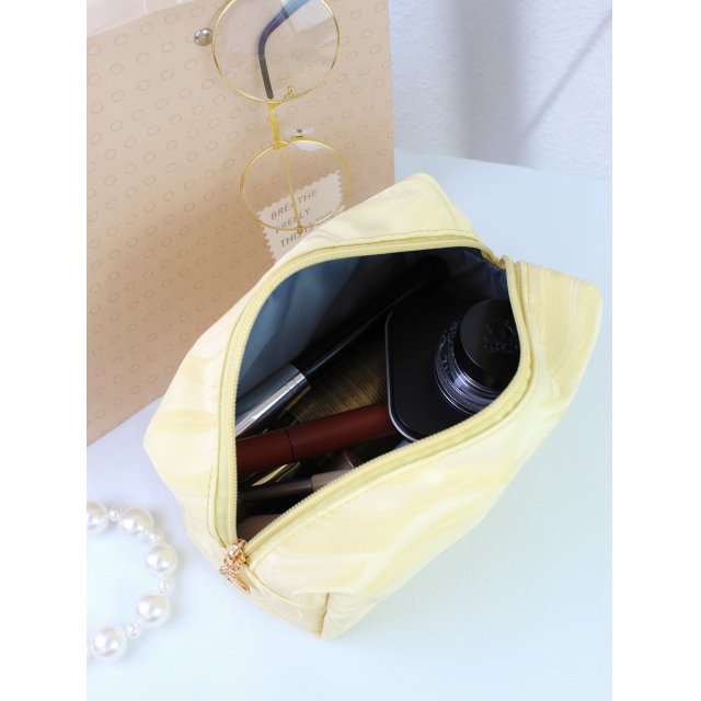 [胜雅] 时尚奶油黄晕染纹路拉链大容量便携轻便化妆收纳洗漱包手拿包