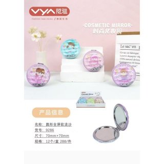 圆形全屏软流沙可爱卡通印图双面折叠高清化妆镜折叠镜便携镜