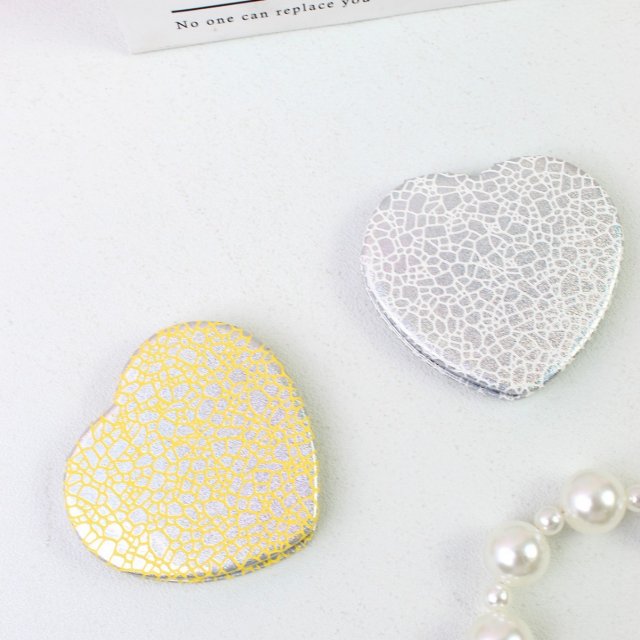 [胜雅] 心形便携双面高清小镜子迷你随身补妆镜裂纹皮面精致化妆镜