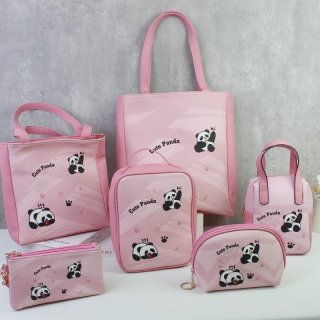大熊猫帆布袋小号迷你可爱学生通勤袋手提拉链袋可爱便当小拎包