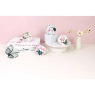 外贸风圆形闪钻皮折叠化妆镜