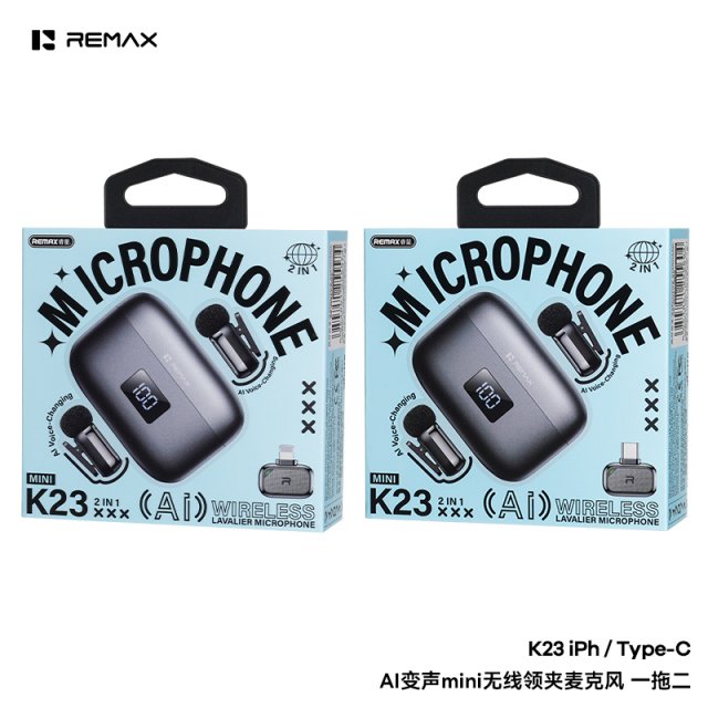 [] REMAX睿量 AI变声mini无线领夹麦克风 一拖二  K23