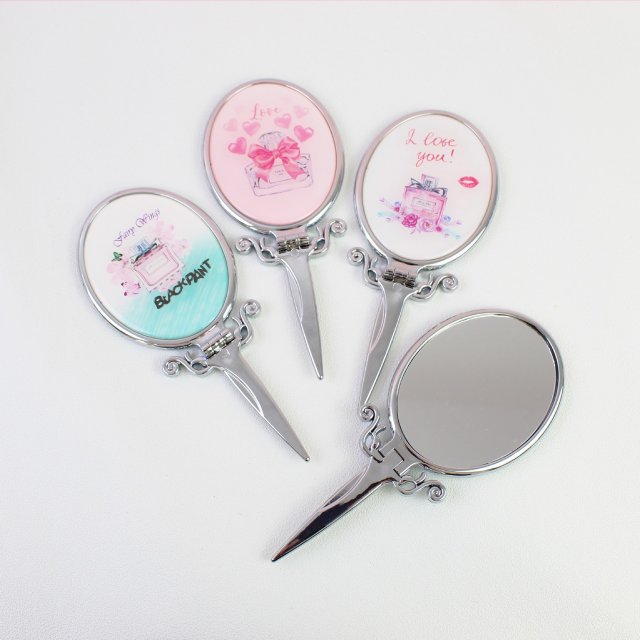 [] 圆形复古手持镜可爱化妆镜便携补妆随身迷你都市香水卡通精致少女