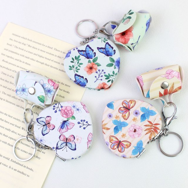 [胜雅] 精美爱心小镜子清新少女心彩色蝴蝶钥匙扣挂件便携可挂包迷你花朵