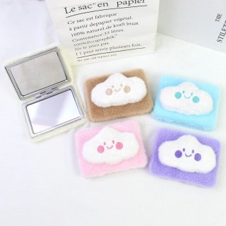 可爱毛绒化妆镜小清新解压学生宿舍暖暖云朵卡通折叠镜随身便携