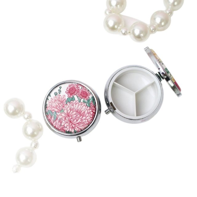 [胜雅] 新款圆形可爱动物印花3格首饰收纳盒药盒便携折叠带镜子