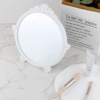 欧式复古多色雕花圆形折叠高清梳妆桌面台镜