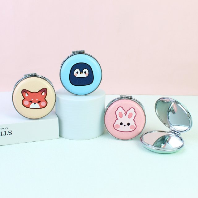 [胜雅] 简约马卡龙色小动物化妆镜迷你可爱随身便携小面包镜少女心小清新