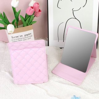 少女心粉色菱格折叠化妆镜便携随身台式补妆学生宿舍高清梳妆镜