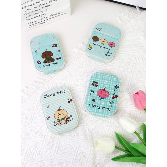 [] 樱桃小狗桌面镜子化妆镜带灯折叠翻盖led补妆镜便携学生宿舍镜子