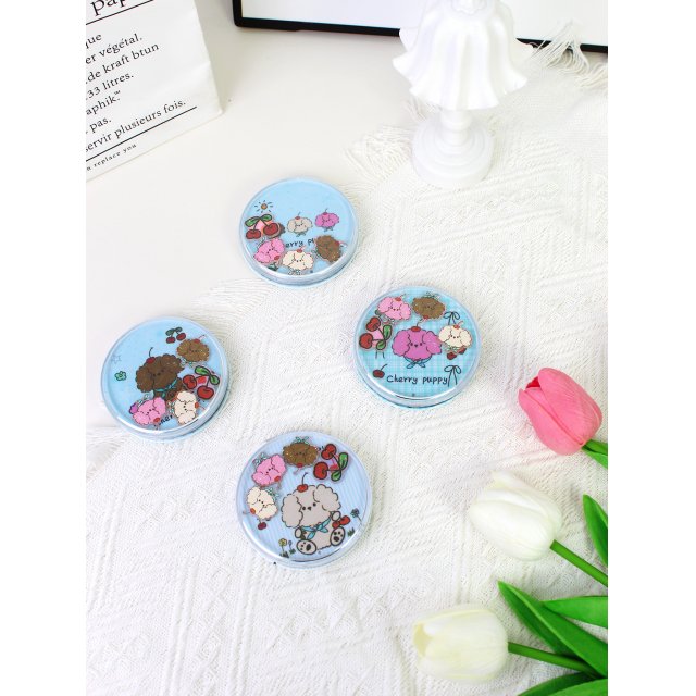 [胜雅] 樱桃小狗可爱圆形化妆镜便携随身镜女生学生礼品折叠美妆镜小镜子