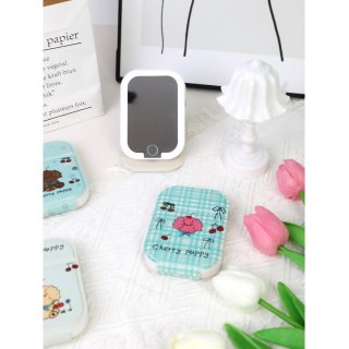 樱桃小狗桌面镜子化妆镜带灯折叠翻盖led补妆镜便携学生宿舍镜子