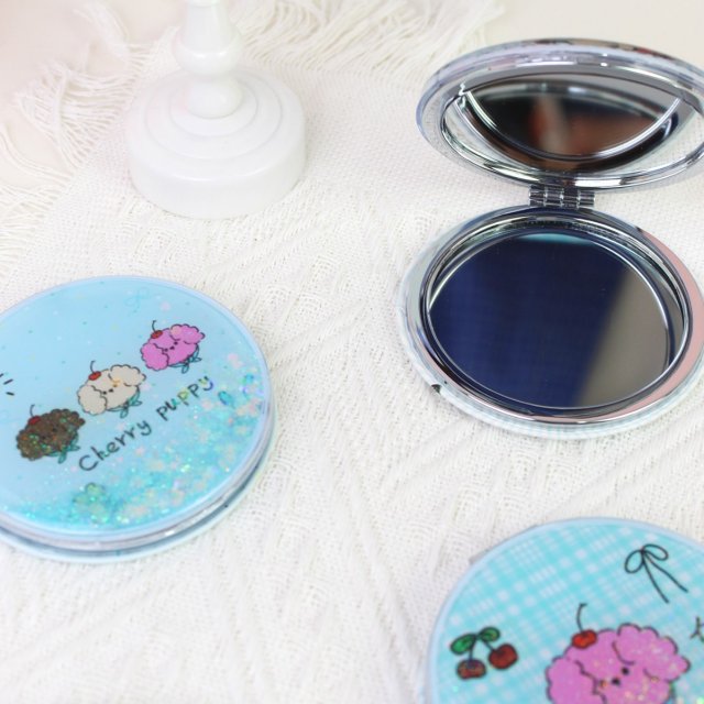 [胜雅] 创意流沙INS风卡通双面化妆镜女生小镜子补妆镜折叠镜随身便携镜