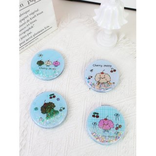 创意流沙INS风卡通双面化妆镜女生小镜子补妆镜折叠镜随身便携镜