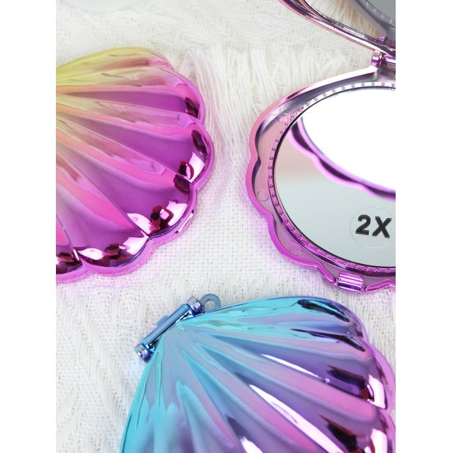 [胜雅] INS风跨境亚马逊渐变镭射贝壳镜子化妆镜补妆镜便携折叠镜随身镜