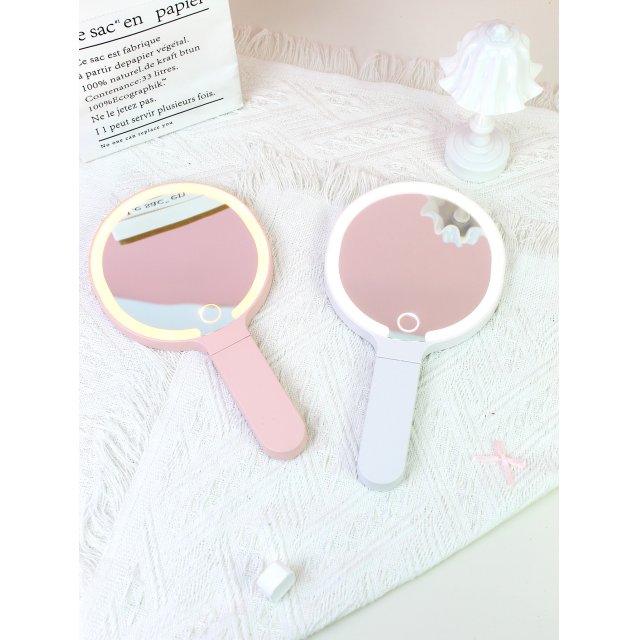 [胜雅] 手持LED化妆镜可立折叠高颜值补妆镜三色光源补光小镜子手柄镜