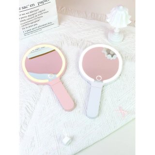 手持LED化妆镜可立折叠高颜值补妆镜三色光源补光小镜子手柄镜