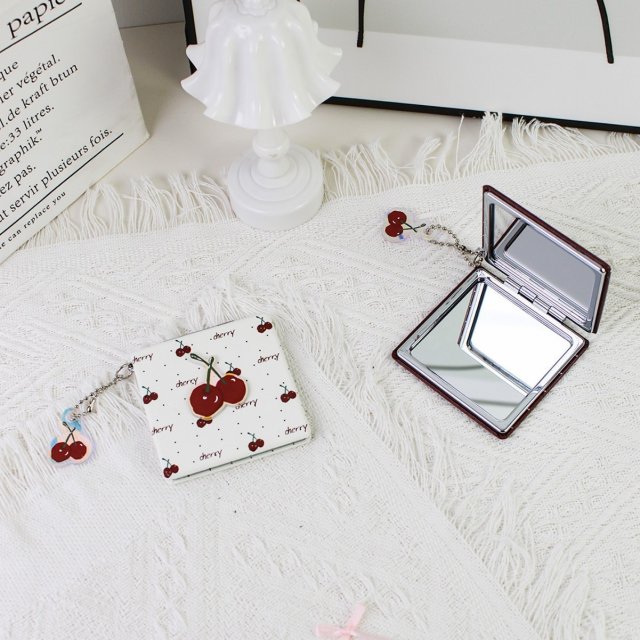 [胜雅] INS风小清新樱桃格纹折叠镜子补妆镜化妆镜梳妆镜便携镜子小镜子