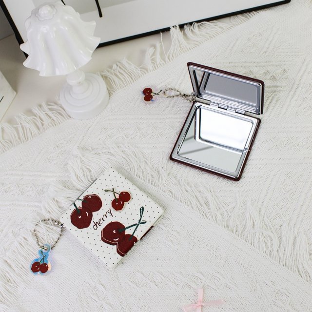 [胜雅] INS风小清新樱桃格纹折叠镜子补妆镜化妆镜梳妆镜便携镜子小镜子