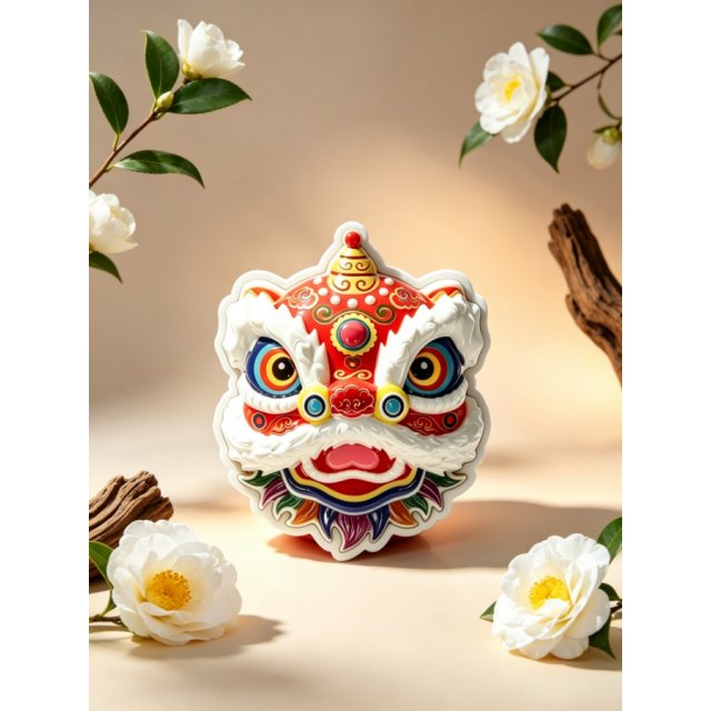 大彩陶醒狮冰箱贴（红色）