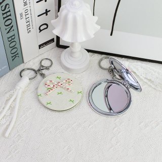 韩系少女风立体蝴蝶结双面折叠小镜子钥匙扣挂绳随身化妆镜