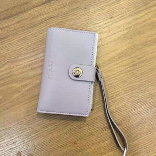 韩版粉色PU皮折叠多卡位手拎钱包