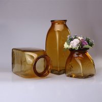 田园风灵感之源花瓶人工吹制软装艺术棕色玻璃器皿装饰摆件CK607-CK609