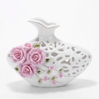 新款陶瓷花瓶简约现代创意客厅家居装饰品高档镂空花朵摆件v417-4p