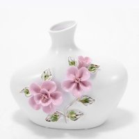 简约现代陶瓷花瓶白粉花朵创意 客厅工艺品摆件V418-6A