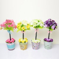铁宝盒 田园风格仿真植物客厅铁桶塑料仿真玫瑰花树  FZH-001