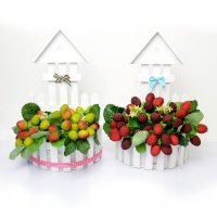 高仿真塑料尖顶木屋草莓套装小水果假水果蔬菜模型 摄影道具家居时尚装饰摆件FZSG-004