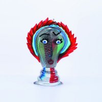 水晶玻璃摆件现代艺术家居琉璃桌面摆设工艺品 沙兰色抽象人物头像XSJ-109