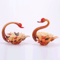 水晶玻璃摆件现代艺术家居琉璃桌面摆设工艺品 红鹅盘XSJ-115