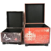 欧式复古风格创意蝴蝶/灯饰图案收纳凳纤维板家居实用方形储物坐凳门店/拍摄道具2件套DX14-220