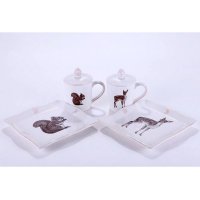 陶瓷零食置物盘干果盘茶盘 时尚欧式创意糖果盘子 松鼠/鹿方盘两件套7613206