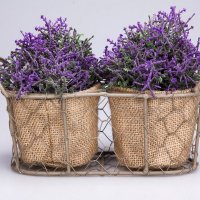 田园风时尚简约仿真花插紫色仿真花假花铁艺花篮+麻布花桶仿真花时尚仿真花摆件LJRZ-10