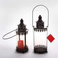 欧式简约款黑色镂空屋子形状透明蜡烛台带手柄（不含蜡烛）13967/13968
