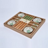 中式 12件套碟筷套装 陶瓷婚庆餐具碗碟用品筷子 四人份节日礼品回礼12件套装 SJ-0022