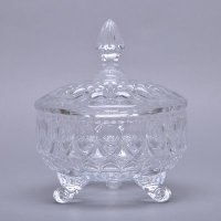 欧式水晶玻璃透明糖果罐创意时尚居家带盖八字花羽灵大糖CX72-000205